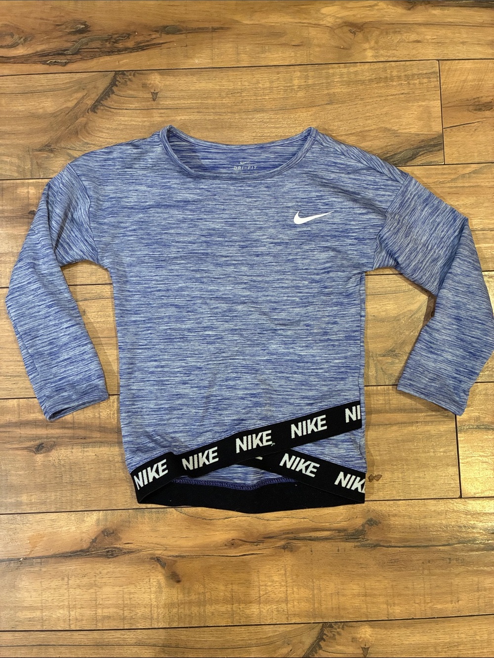 Nike Heather Blue Girls' Long-Sleeve Athletic Tee with Branded Hem